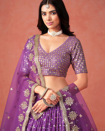 Ombre Purple Georgette Sequins Embroidered Lehenga Choli