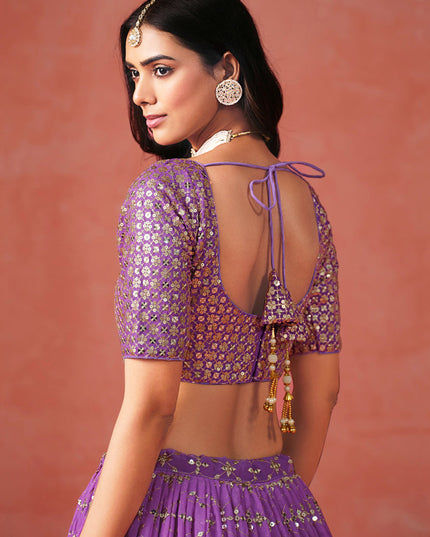 Ombre Purple Georgette Sequins Embroidered Lehenga Choli
