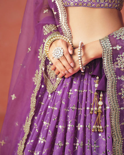 Ombre Purple Georgette Sequins Embroidered Lehenga Choli