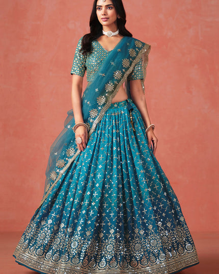 Ombre Morpich Georgette Sequins Embroidered Lehenga Choli