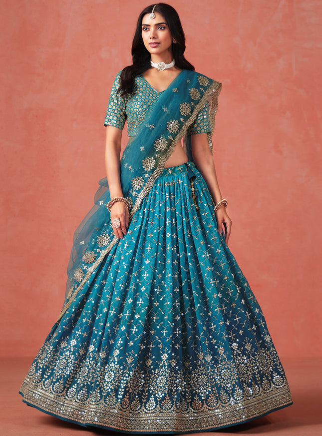 Ombre Morpich Georgette Sequins Embroidered Lehenga Choli