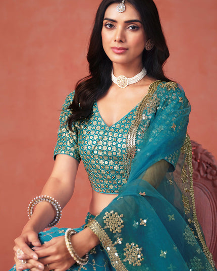 Ombre Morpich Georgette Sequins Embroidered Lehenga Choli