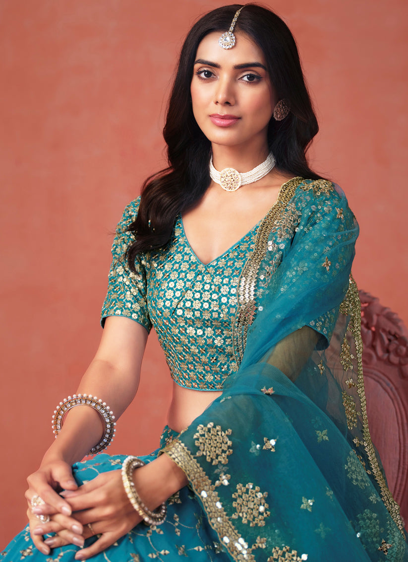 Ombre Morpich Georgette Sequins Embroidered Lehenga Choli