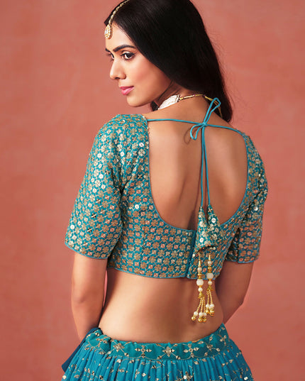 Ombre Morpich Georgette Sequins Embroidered Lehenga Choli