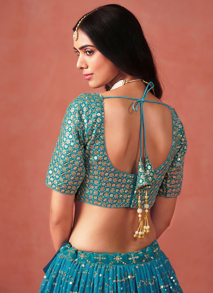 Ombre Morpich Georgette Sequins Embroidered Lehenga Choli