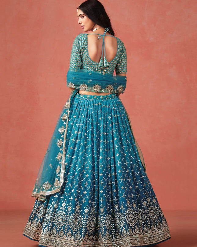 Ombre Morpich Georgette Sequins Embroidered Lehenga Choli