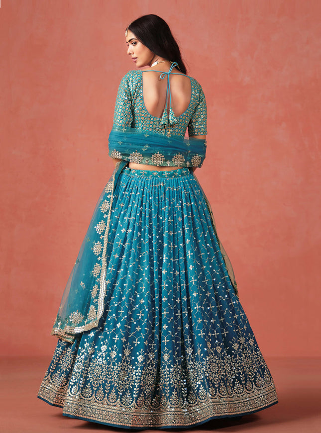 Ombre Morpich Georgette Sequins Embroidered Lehenga Choli