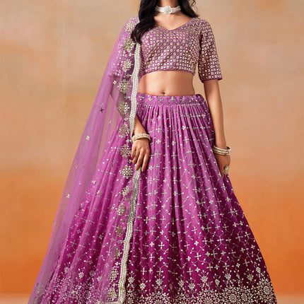 Ombre Magenta Georgette Sequins Embroidered Lehenga Choli