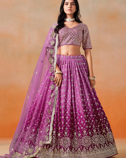 Ombre Magenta Georgette Sequins Embroidered Lehenga Choli