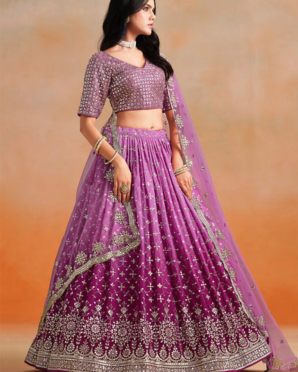Ombre Magenta Georgette Sequins Embroidered Lehenga Choli