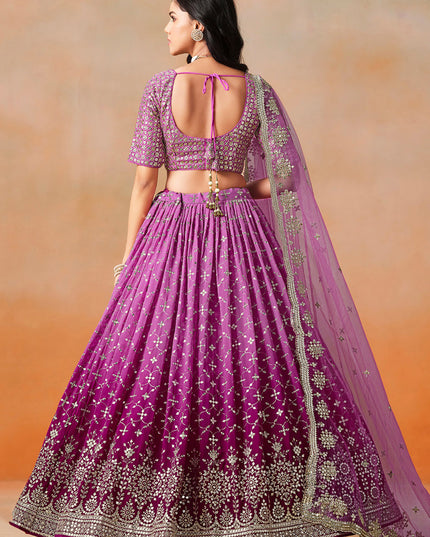 Ombre Magenta Georgette Sequins Embroidered Lehenga Choli