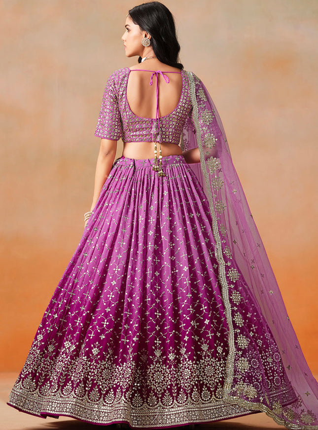 Ombre Magenta Georgette Sequins Embroidered Lehenga Choli