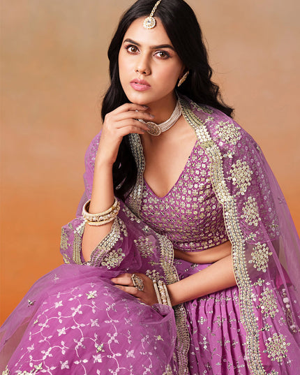 Ombre Magenta Georgette Sequins Embroidered Lehenga Choli