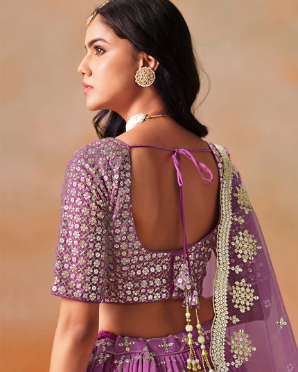 Ombre Magenta Georgette Sequins Embroidered Lehenga Choli