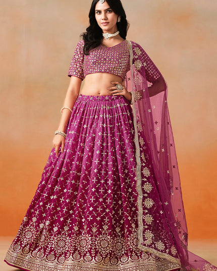 Ombre Wine Georgette Sequins Embroidered Lehenga Choli