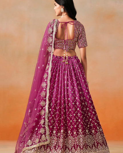 Ombre Wine Georgette Sequins Embroidered Lehenga Choli