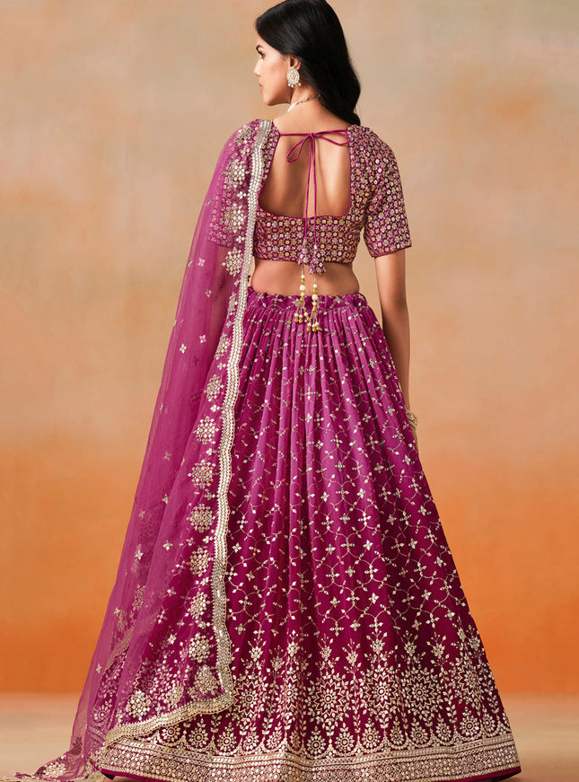 Ombre Wine Georgette Sequins Embroidered Lehenga Choli