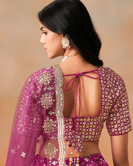 Ombre Wine Georgette Sequins Embroidered Lehenga Choli