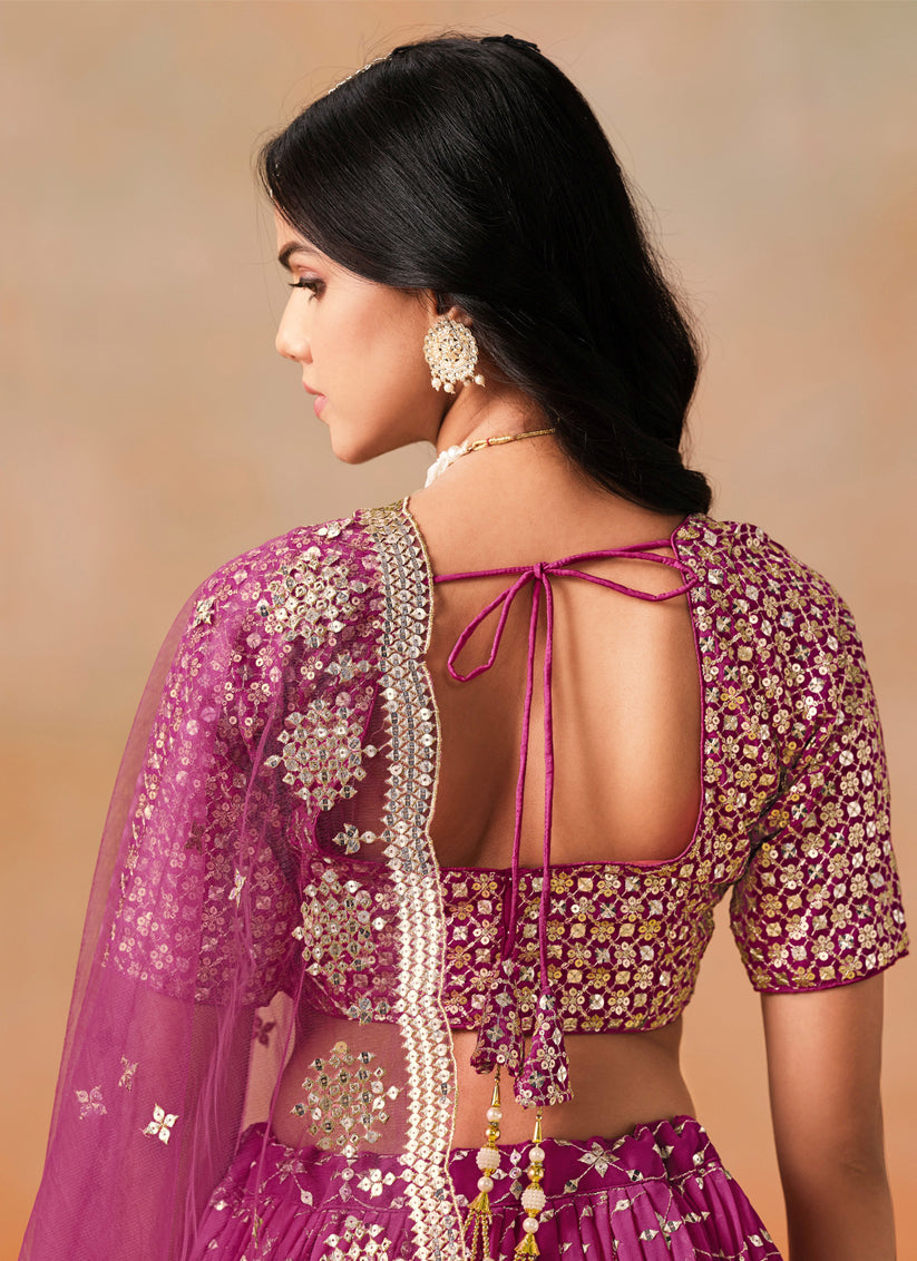 Ombre Wine Georgette Sequins Embroidered Lehenga Choli