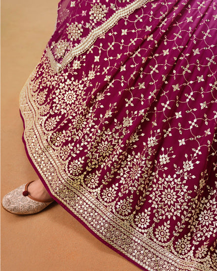 Ombre Wine Georgette Sequins Embroidered Lehenga Choli