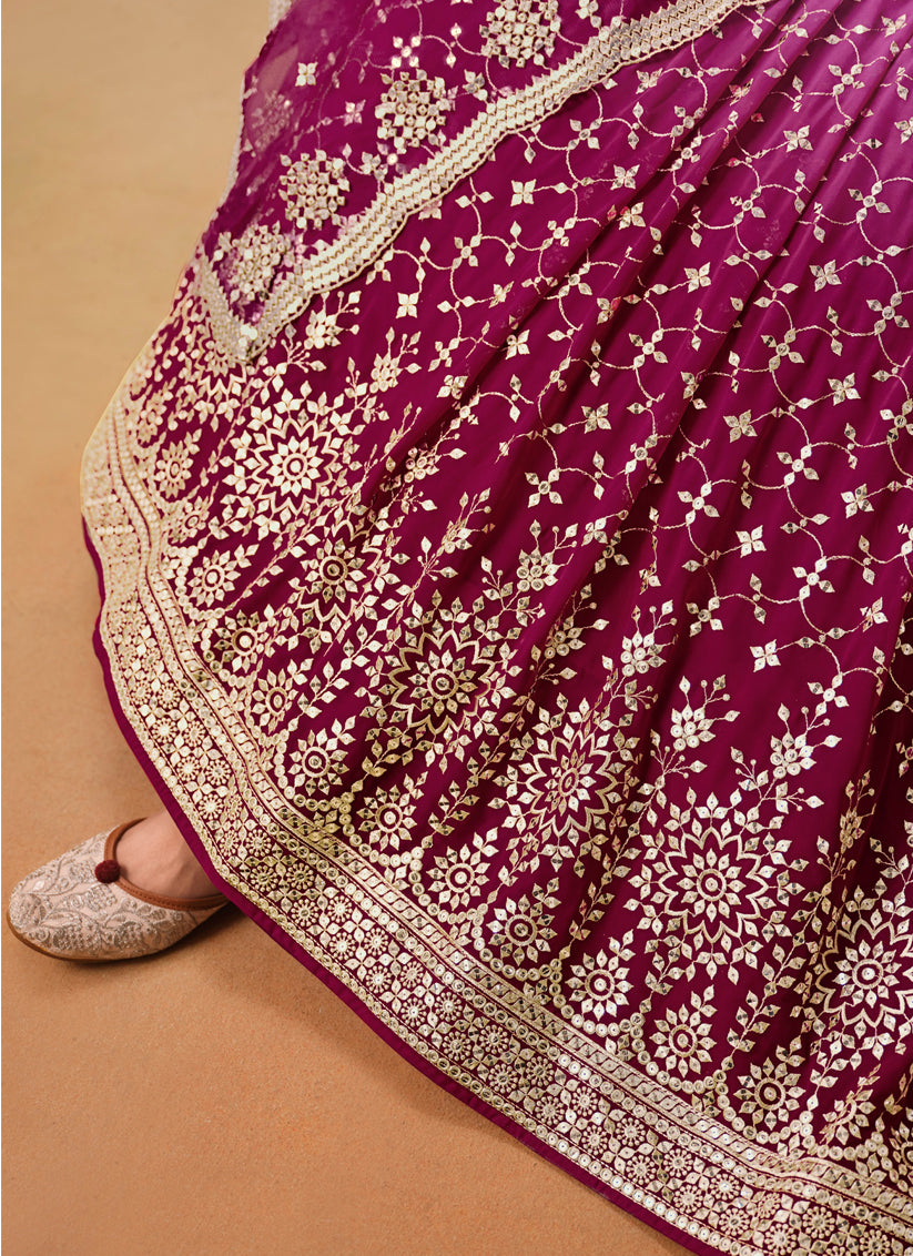 Ombre Wine Georgette Sequins Embroidered Lehenga Choli
