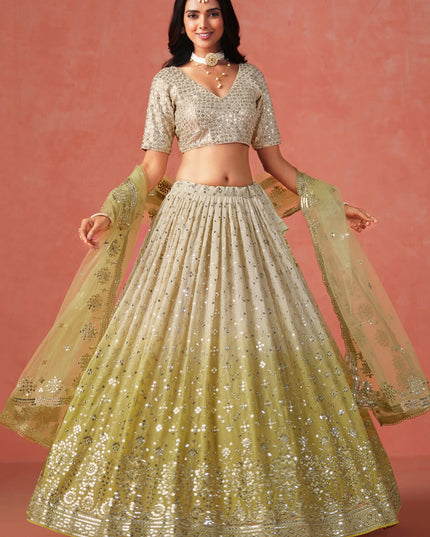 Ombre Yellow Georgette Sequins Embroidered Lehenga Choli