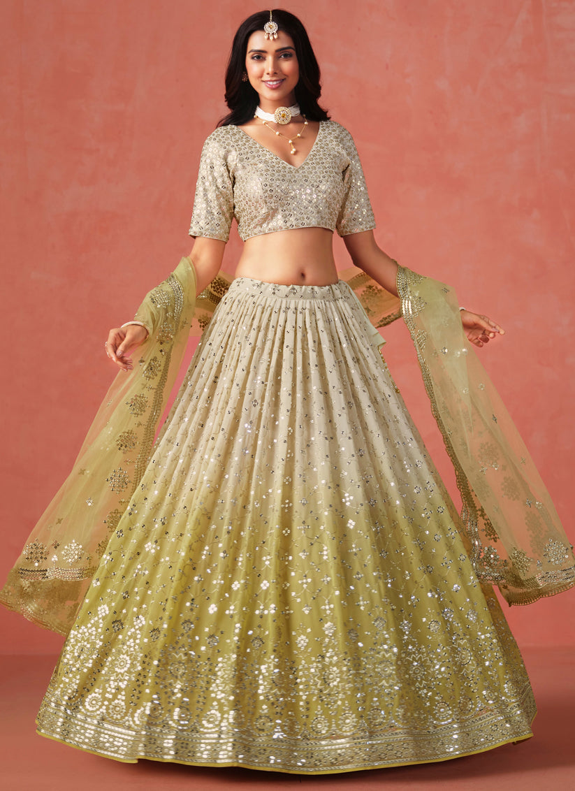 Ombre Yellow Georgette Sequins Embroidered Lehenga Choli