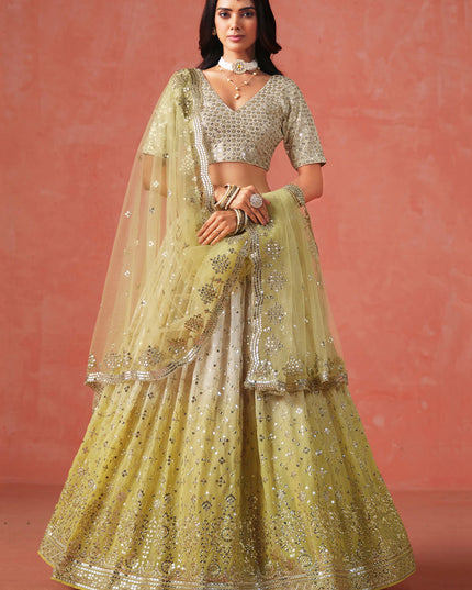 Ombre Yellow Georgette Sequins Embroidered Lehenga Choli