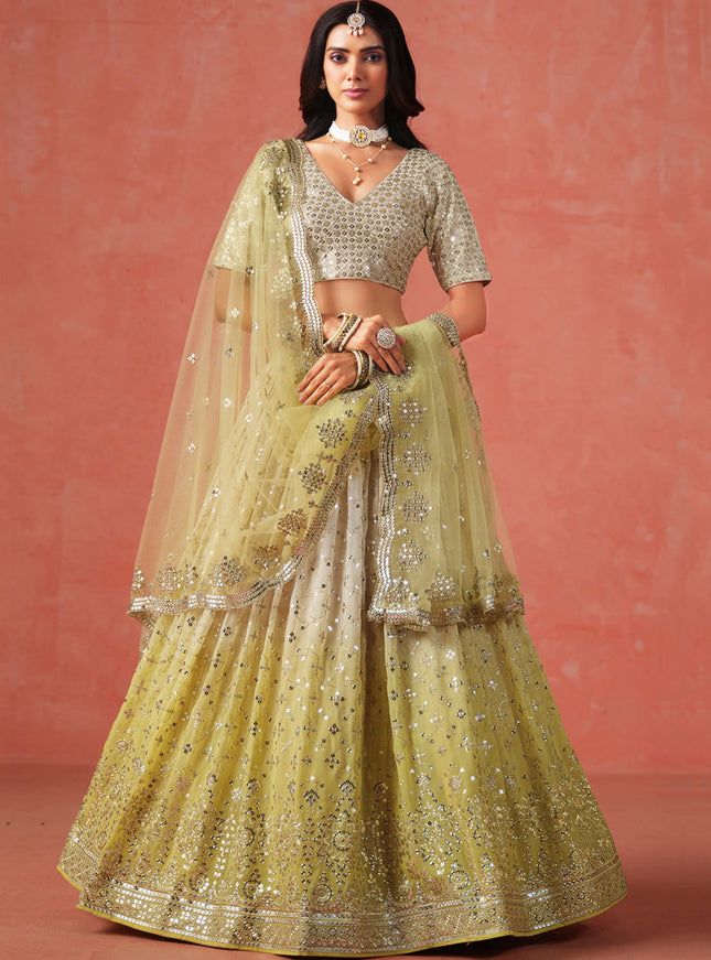 Ombre Yellow Georgette Sequins Embroidered Lehenga Choli