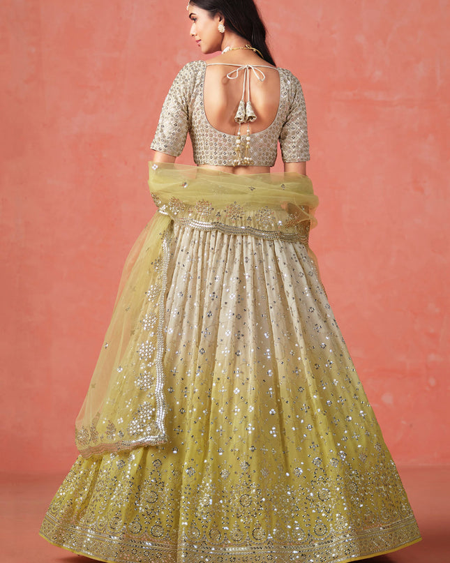Ombre Yellow Georgette Sequins Embroidered Lehenga Choli