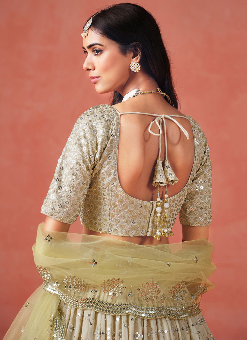 Ombre Yellow Georgette Sequins Embroidered Lehenga Choli