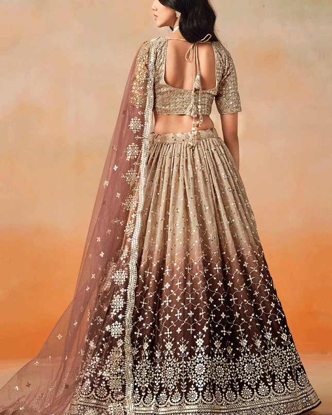 Ombre Brown Georgette Sequins Embroidered Lehenga Choli