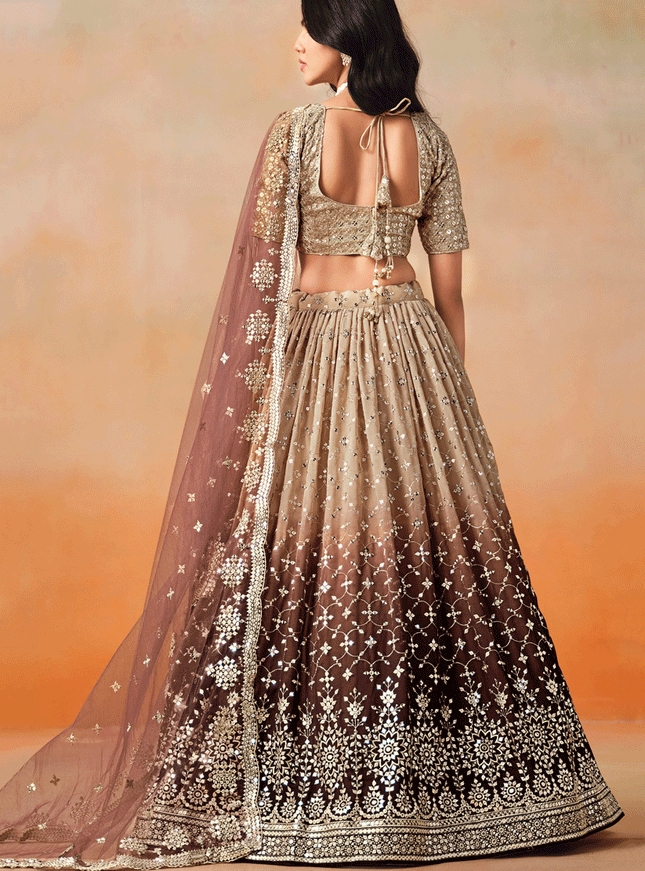 Ombre Brown Georgette Sequins Embroidered Lehenga Choli