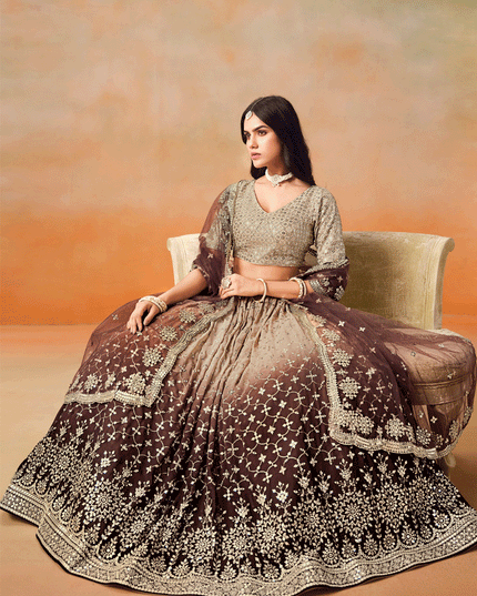 Ombre Brown Georgette Sequins Embroidered Lehenga Choli