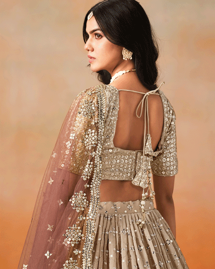 Ombre Brown Georgette Sequins Embroidered Lehenga Choli