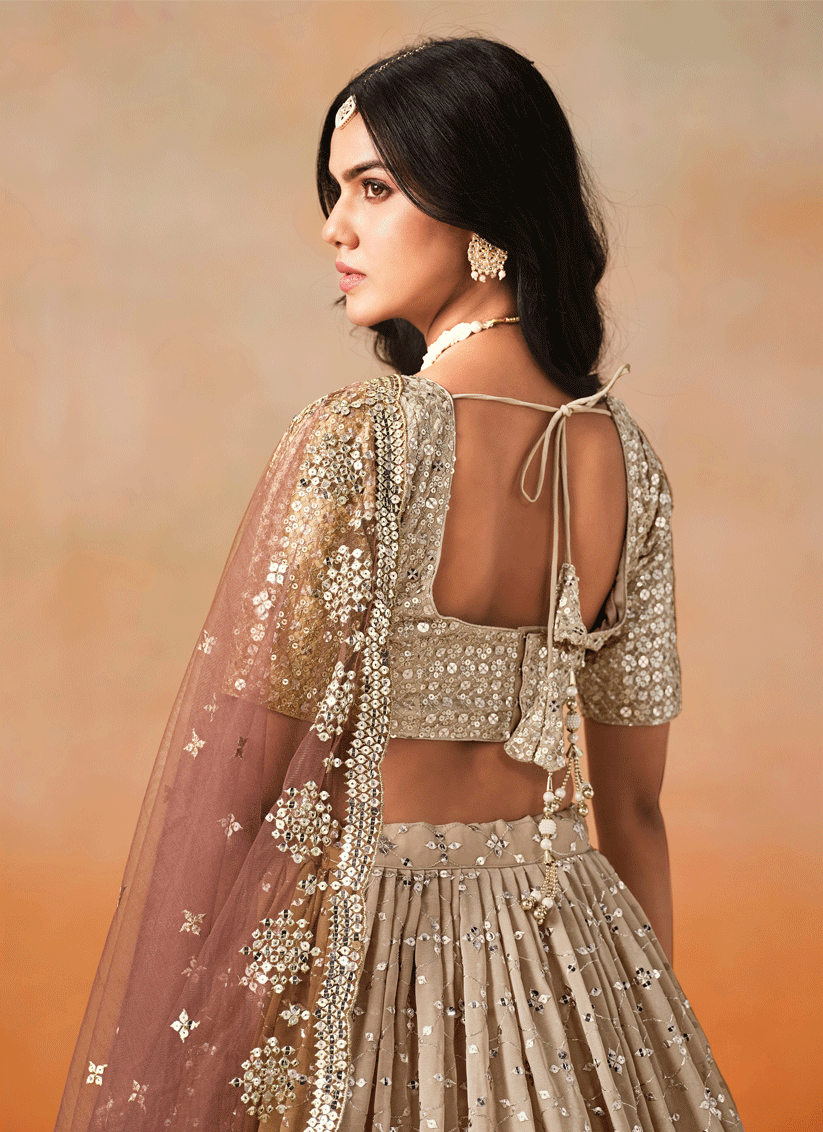 Ombre Brown Georgette Sequins Embroidered Lehenga Choli