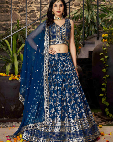 Vibrant Peacock Blue Zari Dola Silk Jacquard Embroidered Wedding Lehenga Choli Set