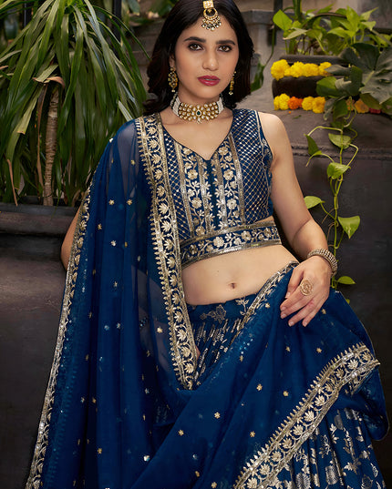 Vibrant Peacock Blue Zari Dola Silk Jacquard Embroidered Wedding Lehenga Choli Set