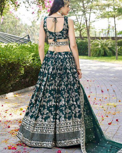 Sleek Pine Green Zari Dola Silk Jacquard Embroidered Wedding Lehenga Choli Set