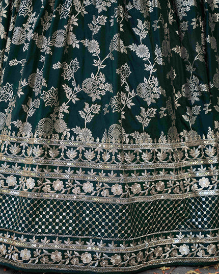 Sleek Pine Green Zari Dola Silk Jacquard Embroidered Wedding Lehenga Choli Set