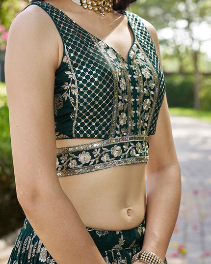 Sleek Pine Green Zari Dola Silk Jacquard Embroidered Wedding Lehenga Choli Set