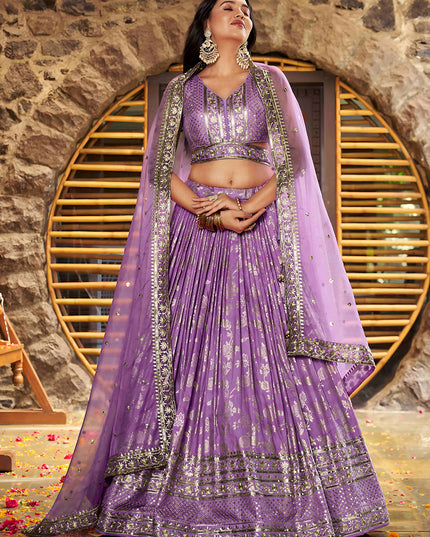 Opulent Lavender Zari Dola Silk Jacquard Embroidered Wedding Lehenga Choli Set