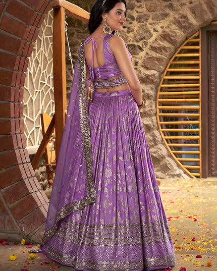 Opulent Lavender Zari Dola Silk Jacquard Embroidered Wedding Lehenga Choli Set