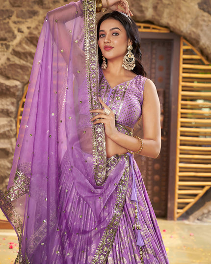 Opulent Lavender Zari Dola Silk Jacquard Embroidered Wedding Lehenga Choli Set