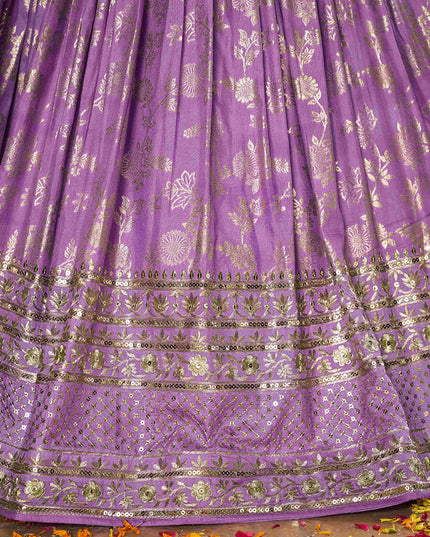 Opulent Lavender Zari Dola Silk Jacquard Embroidered Wedding Lehenga Choli Set
