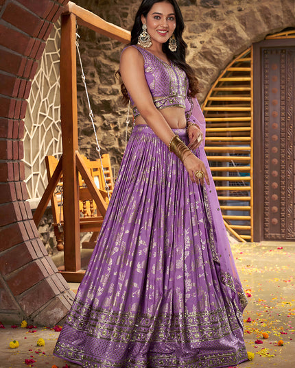 Opulent Lavender Zari Dola Silk Jacquard Embroidered Wedding Lehenga Choli Set