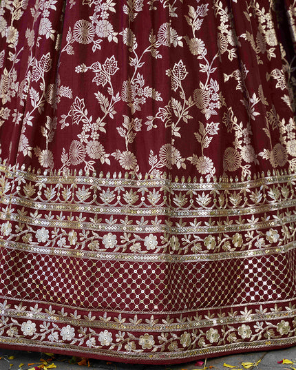 Fashionable Maroon Zari Dola Silk Jacquard Embroidered Wedding Lehenga Choli Set