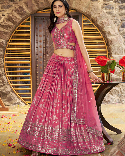 Dashing Salmon Pink Zari Dola Silk Jacquard Embroidered Wedding Lehenga Choli Set