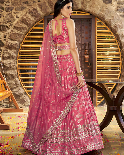 Dashing Salmon Pink Zari Dola Silk Jacquard Embroidered Wedding Lehenga Choli Set