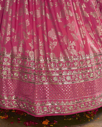 Dashing Salmon Pink Zari Dola Silk Jacquard Embroidered Wedding Lehenga Choli Set